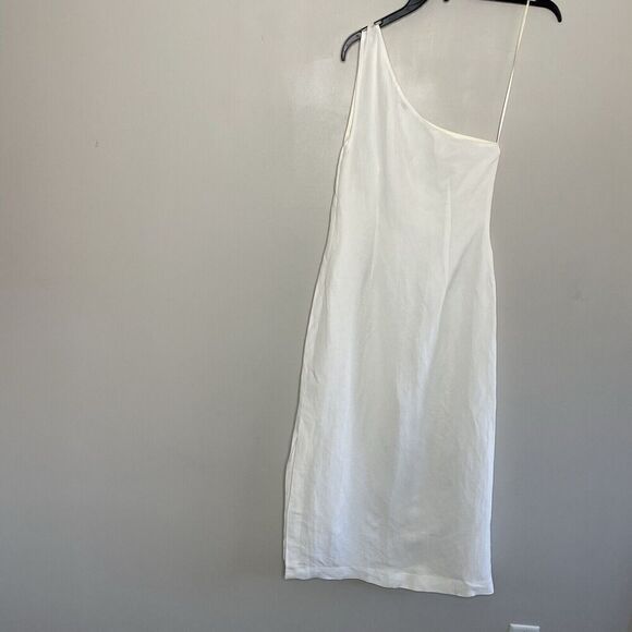 MADEWELL Midi Dress Women 2 One-Shoulder Sleeveless NEW Ivory Linen Blend NQ624 - Picture 8 of 14